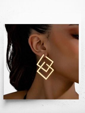 Geometric Double Square Drop Earrings ▪︎ Honey Gold